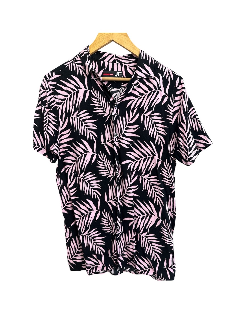 jf j.ferrar Slim Fit Black & Pink Tropical Button-Down Shirt